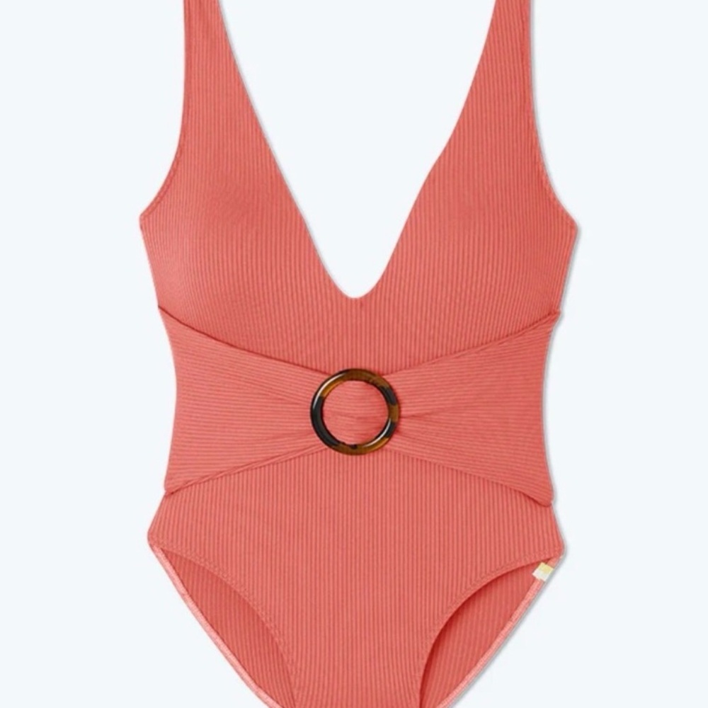 summersalt Ribbed Belted Backflip One-Piece Swimsuit in Coral